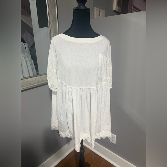 Free People We The Free "Moon City"boho babydoll linen-blend oversized shirt XS - Picture 2 of 6